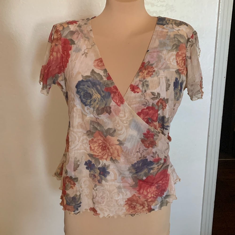 Women’s Sheer Floral Criss Cross Blouse